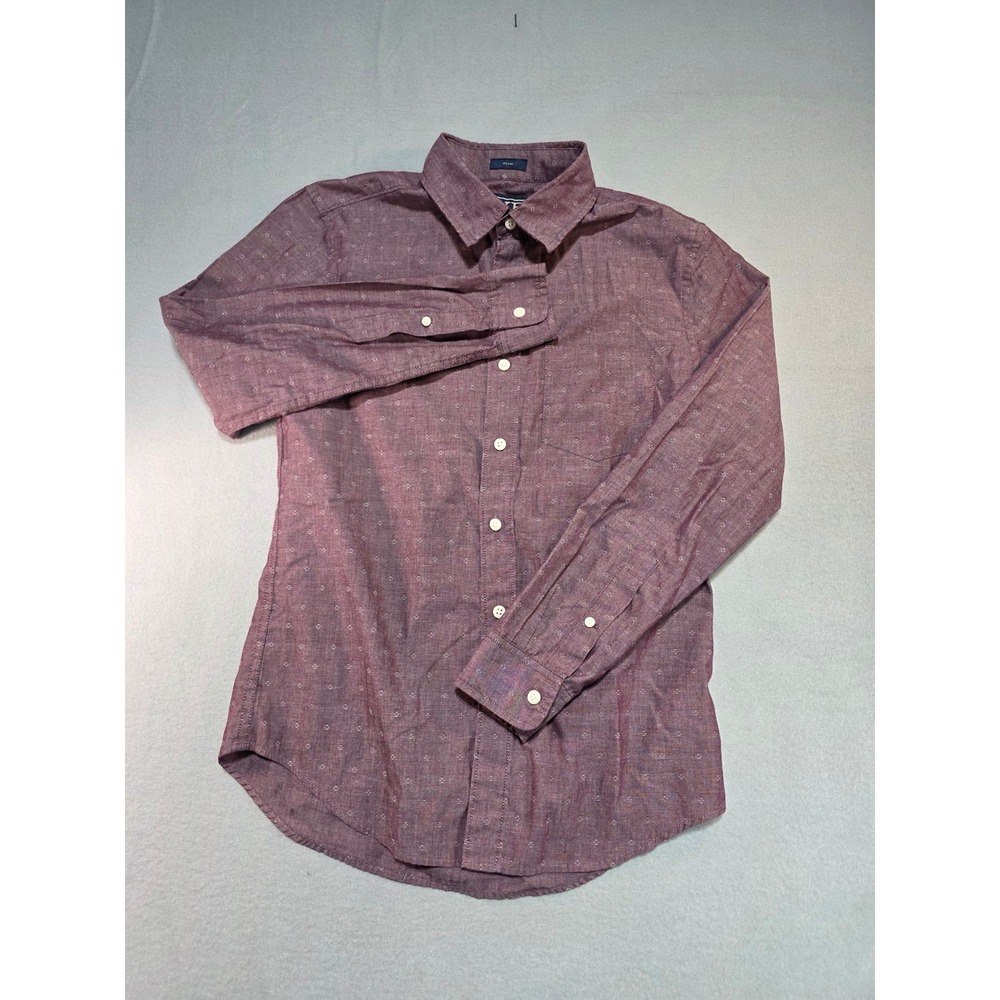 Hawker Rye Mens Slim Fit Long Sleeve Button Down Shirt Burgundy Micro Print XS - Picture 2 of 7